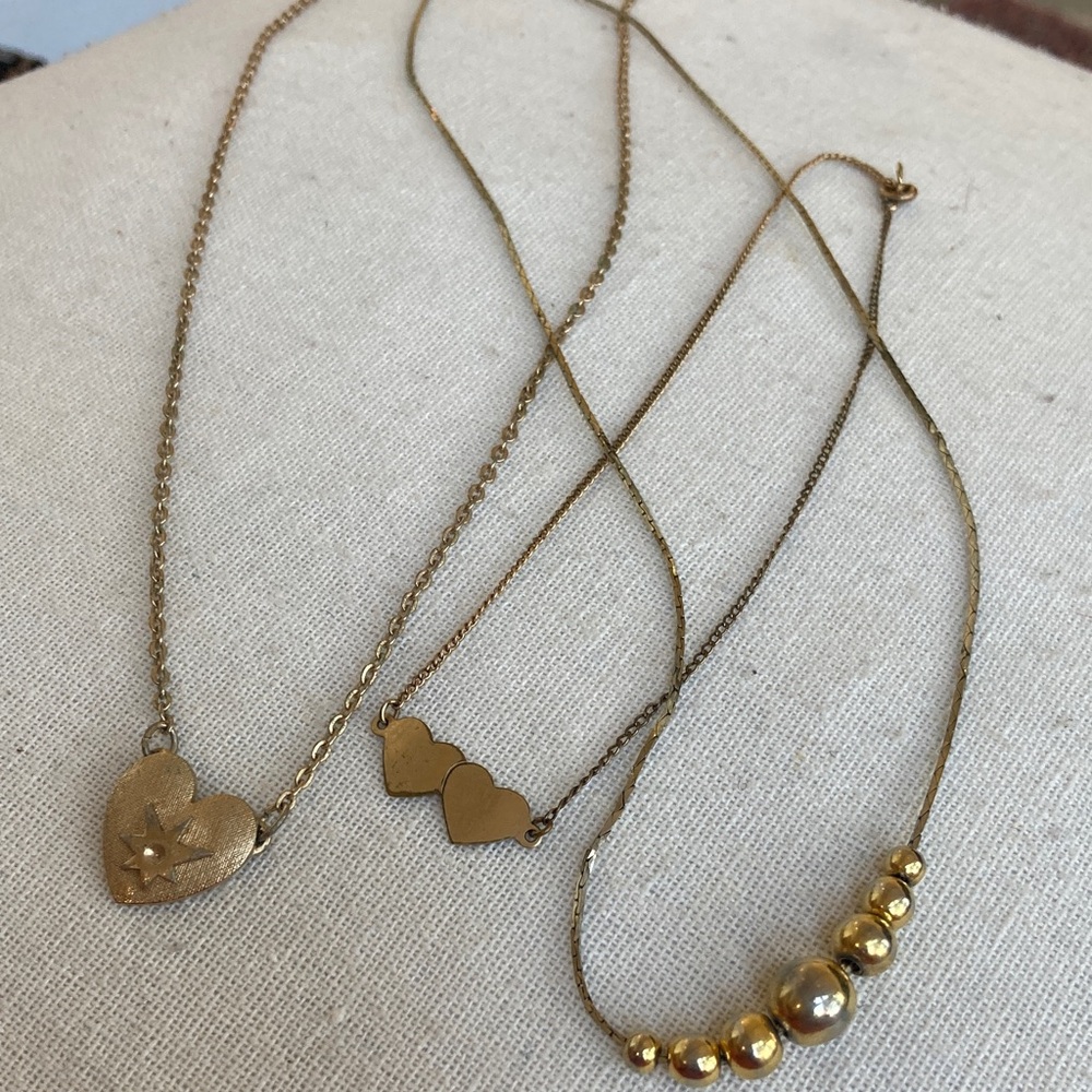 Gold Heart and Bead Necklaces and anklet  Set you get all 3. Sarah Coventry +